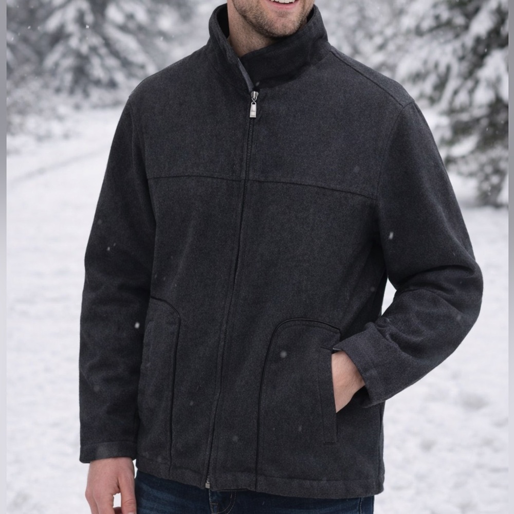 Mens Samsonite Wool Blend Full Zip Jacket | Dark Gray Winter Coat | Medium